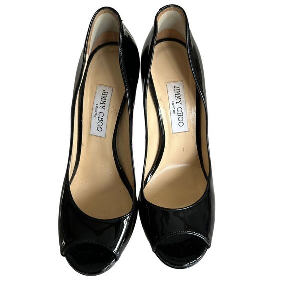 Jimmy Choo Shoe Peep Toe Platform Patent Leather Pump High Heels - Picture 2 of 10